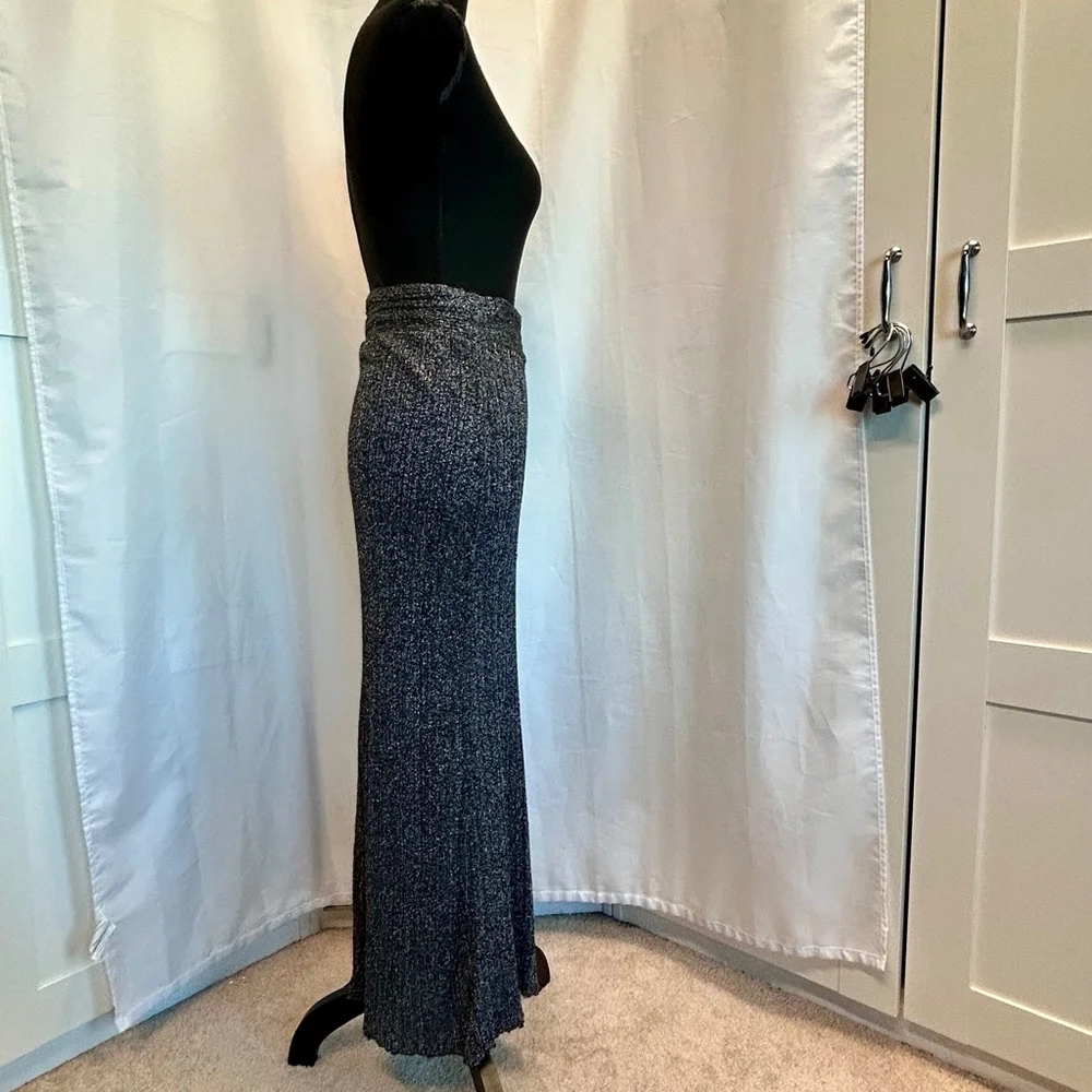 Zara black silver thread knit skirt side twist knot high slit Sz S NWOT